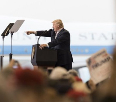 President Trump with Air Force One in the background